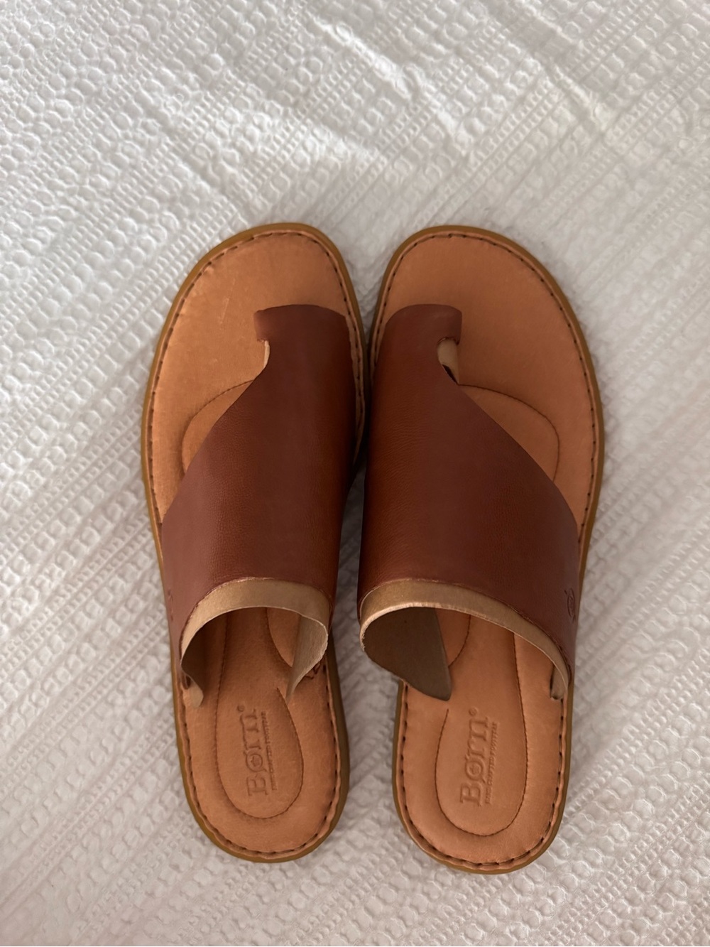 Born Brown Leather Toe-Loop Slide Sandals